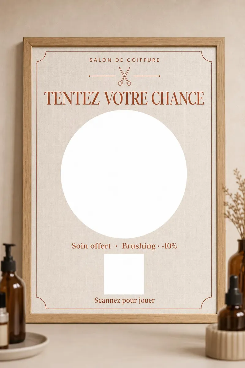 Affiche dans un cadre en chêne sur le mur beige d'un institut de beauté