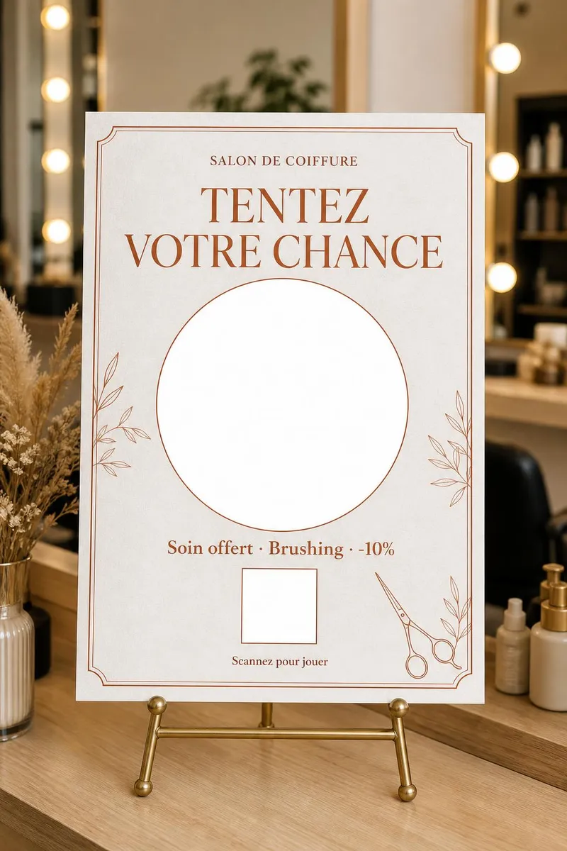 Chevalet fin en laiton sur la coiffeuse d'un salon de coiffure