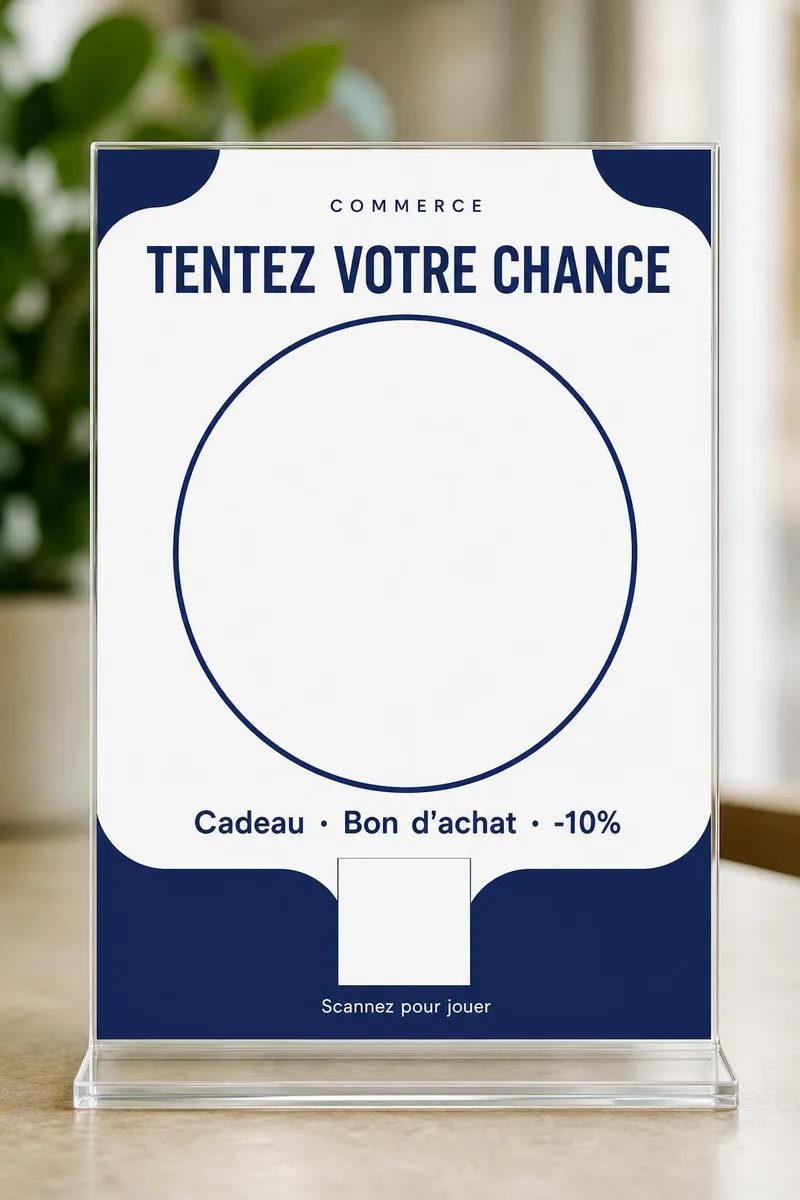 Chevalet en acrylique sur le comptoir lumineux d'une boutique moderne